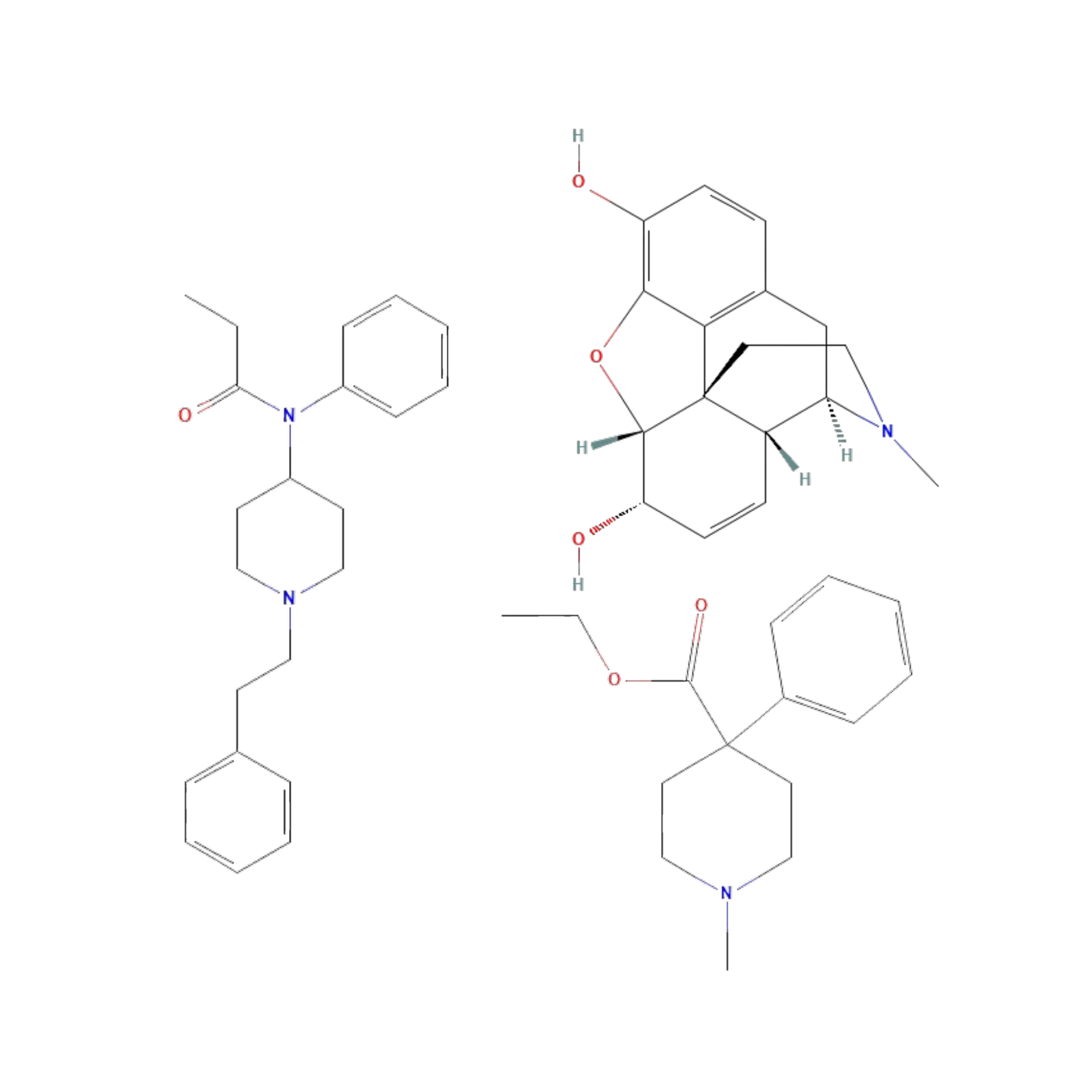 Figure 1, Structures of Fentanyl, Morphine, and Meperidine.